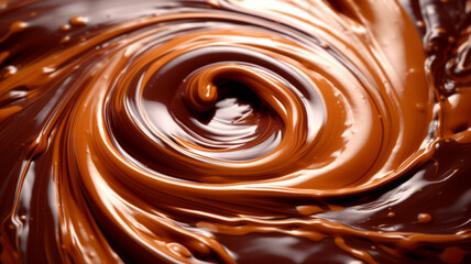 photograph of Melted chocolate swirl background macro lens realistic studio lighting. generative ai