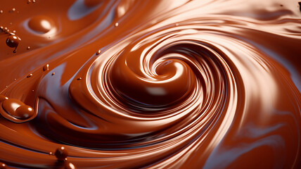 photograph of Melted chocolate swirl background macro lens realistic studio lighting. generative ai