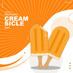 National Creamsicle day on August 14, with abstract background orange and white color, and creamsicle vector illustration. Template design, social media post, suitable sale, greeting card, flat design