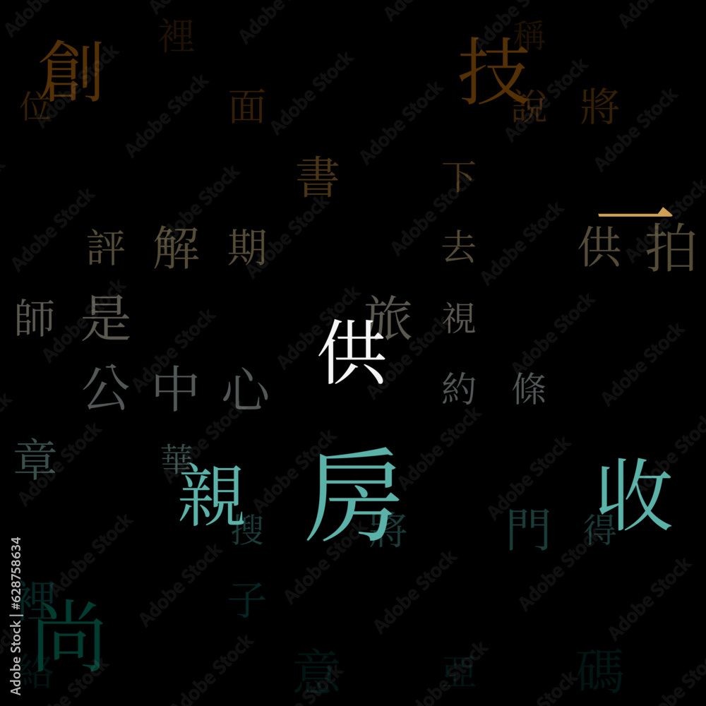 Poster abstract background. random characters of chinese traditional alphabet. gradiented matrix pattern. b
