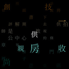 Abstract Background. Random Characters of Chinese Traditional Alphabet. Gradiented matrix pattern. Brown blue green color theme backgrounds. Tileable horizontally. Creative vector illustration.