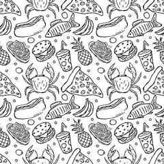 Seamless food pattern. Drawn food background