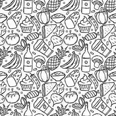 Seamless food pattern. Drawn food background