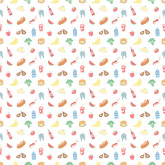 Seamless food pattern. Drawn food background