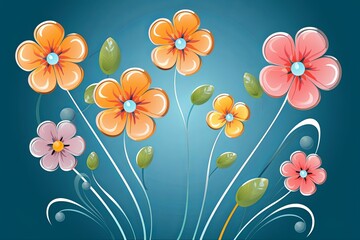Colorful Vibrant Hand Drawn Radiant Unique Flowers Graphic Illustration Art