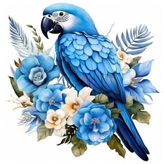 Obraz premium watercolor parrot in tropical leaves isolated on white, AI Generated