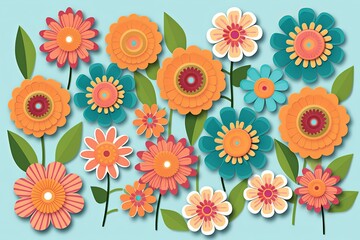 Colorful Vibrant Hand Drawn Radiant Unique Flowers Graphic Illustration Art