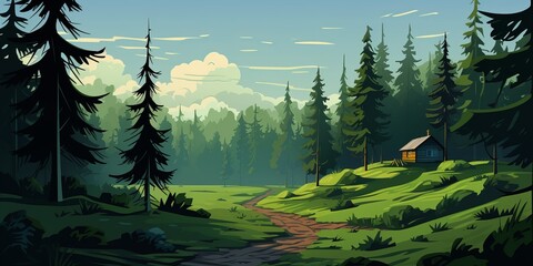 Vector style forest with tree, Generative ai