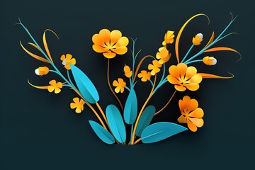 Colorful Vibrant Hand Drawn Radiant Unique Flowers Graphic Illustration Art