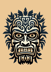 Tiki tribal mask flat vector illustration
