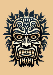 Obraz premium Tiki tribal mask flat vector illustration