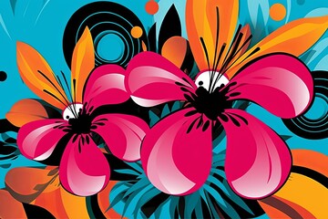 Colorful Vibrant Hand Drawn Radiant Unique Flowers Graphic Illustration Art