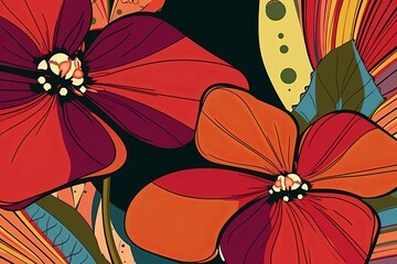 Colorful Vibrant Hand Drawn Radiant Unique Flowers Graphic Illustration Art