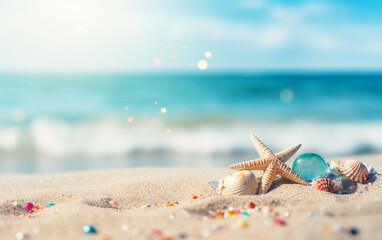 Fototapeta na wymiar Summer beach background shot in bokeh style