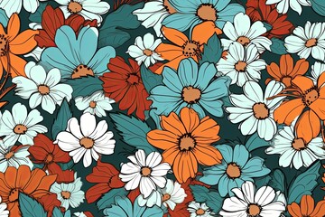 Colorful Vibrant Hand Drawn Unique Flowers Graphic Illustration Background