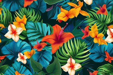 Colorful Vibrant Hand Drawn Unique Flowers Graphic Illustration Background