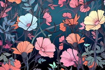 Möbelaufkleber Colorful Vibrant Hand Drawn Unique Flowers Graphic Illustration Background © AberrantRealities
