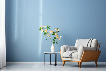 Modern Minimalist Interior with Armchair and Flower Vase