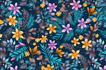 Colorful Vibrant Hand Drawn Unique Flowers Graphic Illustration Background