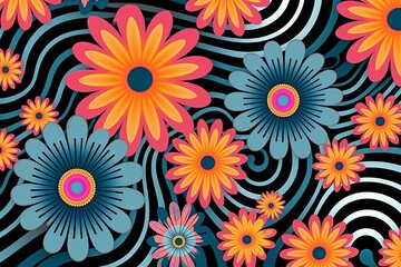 Fototapeta na wymiar Colorful Vibrant Hand Drawn Unique Flowers Graphic Illustration Background