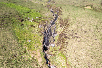 Aerial of the Crolly Waterfall between Lough Keel and Thorr, County Donegal - Ireland.