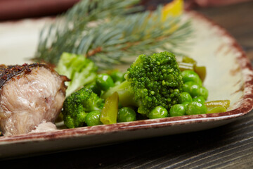 fish with vegetables in restaurant