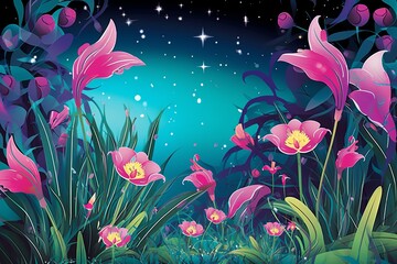 Obraz na płótnie Canvas Colorful Vibrant Hand Drawn Unique Flowers Graphic Illustration Background