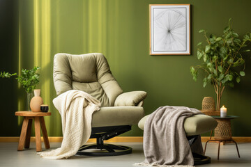 Modern Armchair with Blanket and Plant Decor Interior