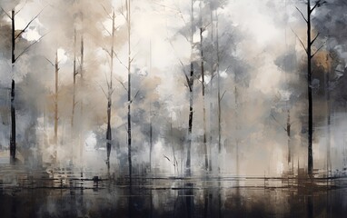 watercolor illustration of beautiful misty winter forest, Generative Ai