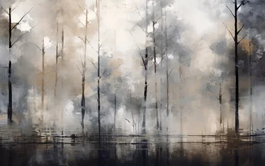 Fototapeten watercolor illustration of beautiful misty winter forest, Generative Ai © QuietWord