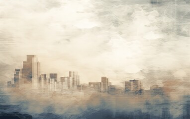 abstract painting style illustration of urban cityscape in misty fog, Generative Ai