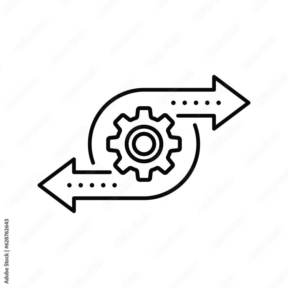 Poster operation process or workflow with gear. flat outline trend modern simple recycle or execute logotyp