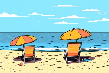 Colorized Drawing of a Summer Beach