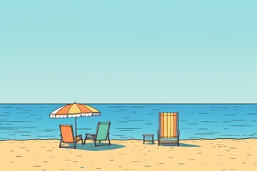 Fototapeta na wymiar Colorized Drawing of a Summer Beach