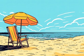 Colorized Drawing of a Summer Beach
