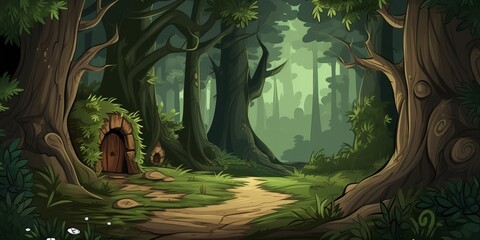 Obraz premium Vector style forest with tree, Generative ai