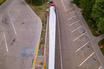 aerial view of truck. wind turbines transportation.  oversize load