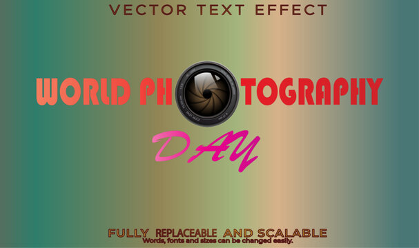 Vector world photography day replaceable text effect with camera lens