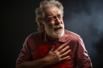Elderly man having heart attack chest pain.