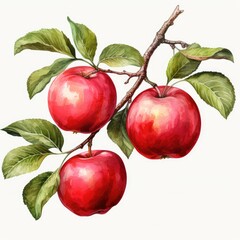 watercolor red apple set isolated on white, AI Generated © dark_blade
