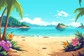 Fototapeta na wymiar Colorized Drawing of a Tropical Summer Beach