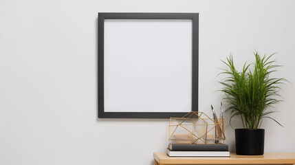 room with a wall minimalist canvas mockup with black frame