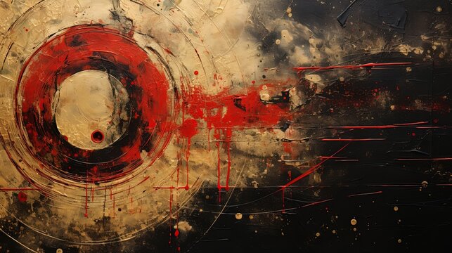 abstract background of hanging wall decor red black gold circle ,Generative Ai