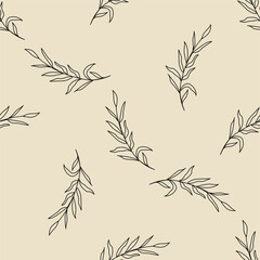 Black branches with leaves. Vector illustration. Seamless pattern