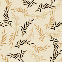 Obraz premium Black branches with leaves. Vector illustration. Seamless pattern