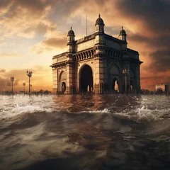Wall murals Old building flooded Mumbai during heavy rainfall during monsoon  