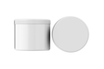 Cream jar. White glass cosmetic package,Face creme pack, container template. Skin blush care gel jar, round design. Medical ointment template, isolated on a  background, top view, cut out.3d rendering