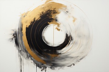 Obraz premium abstract background of hanging wall decor white black gold circle ,Generative Ai