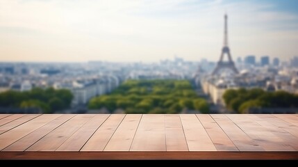 The empty wooden table top with blur background
