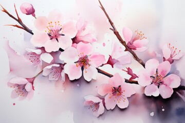 Obraz premium beautiful watercolor sakura branch isolated on white, AI Generated